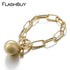 Flashbuy Simple Chain Bracelets For Women Fashion Gold Color Ball Charm Lock Alloy Bangles Costume Jewellery Gift