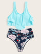 Floral Print Bikini Set High Neck Swimwear Women Lace Up Two Pieces Swimsuit Sexy Girl Beach Bathing Suit High Waist Bikini