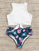 Floral Print Bikini Set High Neck Swimwear Women Lace Up Two Pieces Swimsuit Sexy Girl Beach Bathing Suit High Waist Bikini