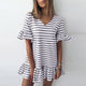 Free Ostrich 2019 Fashion Womens Butterfly Sleeve V-neck Stripe Print Ruffles Short Mini Dress Youth Student Preppy Style Dress