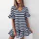 Free Ostrich 2019 Fashion Womens Butterfly Sleeve V-neck Stripe Print Ruffles Short Mini Dress Youth Student Preppy Style Dress
