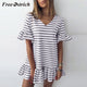 Free Ostrich 2019 Fashion Womens Butterfly Sleeve V-neck Stripe Print Ruffles Short Mini Dress Youth Student Preppy Style Dress
