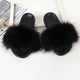 Fur Slippers Women Real Fox Fur Slides Comfort Home Furry Flat Sandals Female Cute Fluffy House Shoes Sweet Ladies Shoes Size 45