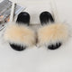 Fur Slippers Women Real Fox Fur Slides Comfort Home Furry Flat Sandals Female Cute Fluffy House Shoes Sweet Ladies Shoes Size 45
