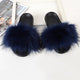 Fur Slippers Women Real Fox Fur Slides Comfort Home Furry Flat Sandals Female Cute Fluffy House Shoes Sweet Ladies Shoes Size 45