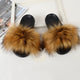 Fur Slippers Women Real Fox Fur Slides Comfort Home Furry Flat Sandals Female Cute Fluffy House Shoes Sweet Ladies Shoes Size 45