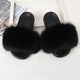 Fur Slippers Women Real Fox Fur Slides Comfort Home Furry Flat Sandals Female Cute Fluffy House Shoes Sweet Ladies Shoes Size 45