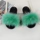 Fur Slippers Women Real Fox Fur Slides Comfort Home Furry Flat Sandals Female Cute Fluffy House Shoes Sweet Ladies Shoes Size 45