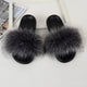 Fur Slippers Women Real Fox Fur Slides Comfort Home Furry Flat Sandals Female Cute Fluffy House Shoes Sweet Ladies Shoes Size 45