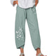 Gray European And  Casual Loose Cotton And Linen Butterfly Printed Wide-leg Pants Women Vertical Flower Pants