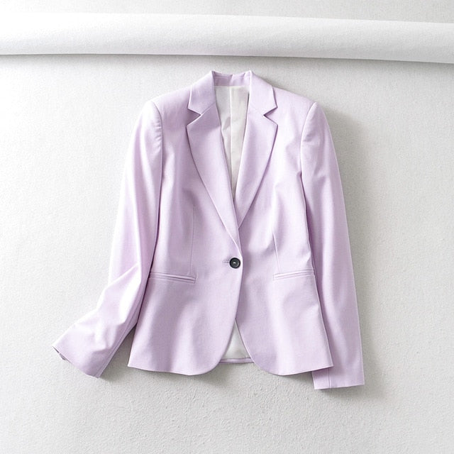 Green/Pink/Purple color Womens basic Blazer+Pant Suit Sets long
