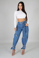 High Waist Denim Pants Summer Skinny Jeans Woman Retro Casual Hole Jeans Ripped Pencil Trouser Sashes Pants Plus Size Streetwear