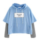 Hoodies Morning selfie moletom Women Striped Patchwork Hoodies Sweatshirts With Front Pocket crop top hoodie I28T Drop Shipping