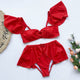 Hot Bikini Set Off The Shoulder Print Ruffled Bikini Plus Size Women's Swimsuit Women Brazilian Biquini Thong Bikini Set Mujer