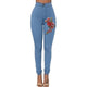 JAYCOSIN Women Sexy Skinny Fashion  Floral Applique Jeans High Waist Stretch Pencil Pants Polyester Material Fashion Sexy Style