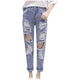 Jeans Female 2020 Ripped Women Jeans Korean Style Hole Button Ladies Denim High Waist Loose Casual Pencil Solid Color Pants YL5