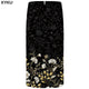 KYKU Flower Skirts Women Black 3d Print Leaves Casual Retro Pencil Floral Sexy Ladies Skirts Womens Funny Sundresses