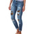 LASPERAL Womens Plus Size High Waist Jeans Solid Leopard Patchwork Irregular Ribbed Holes Pencil Pants Stretch Slim Trouser