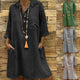 Large Plus Size !!Best Sale 2020 Women's Solid Boho Turn-down Collar Dress 3/4 Sleeve Casual Pocket Button Dress Vestido @6
