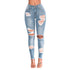 Long casual Jeans Women Mid waist waisted Skinny Pencil Blue Denim Pants ripped hole cropped slim fit skinny sexy Pencil Pants