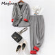 Magriay Plaid Jacket With Trouser Casual Blazer Work Office Lady Pant Suit Female Houndstooth Suits Coat Spring 2 Piece Set C234