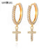 New Fashion Cute Cross Earrings Top Quality Cz Crystal cross hoop Earrings For Women Korean Wedding Jewellery