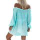 New Off Shoulder Beach Dress Bikini Cover Up Solid Sarong Swim Cover-ups Long Sleeve Beachwear Female Tied Tunic Summer Swimwear