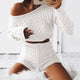 Ohvera Sweater Two Piece Set Knitted Long Sleeve Crop Tops + Bodycon Shorts Suit Winter Warm Sexy 2 Piece Set Women Outfits #902