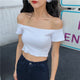 One word collar T-shirt Women Crop tops Slash Neck Sexy Casual Off Shoulder Tank Top Female Streetwear Black White Tee