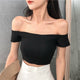 One word collar T-shirt Women Crop tops Slash Neck Sexy Casual Off Shoulder Tank Top Female Streetwear Black White Tee