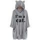 Oversized Sweatshirt Harajuku Cat Print Top Blouse Women Cute Ears Pockets Loose Hoodies Plus Size Hoody Pullover Sudadera Mujer