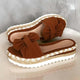 Platform Slippers Women Slides Summer Bow Summer Sandals Slipper Indoor Outdoor Linen Flip-flops Beach Female Wedge Shoes