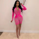 Sexy Women Mesh Glitter Rhinestones Playsuit  Short Pants Summer Transparent Zipper Jumpsuit Romper 2019 Long Sleeve Night Club