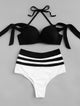 Sexy micro Bikini 2020 Women Swimsuit Scoop Neck Striped Swimwear Knot Bow fringe Summer Beachwear Bathing Suit Push Up Biquini