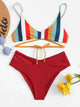 Sexy micro Bikini 2020 Women Swimsuit Scoop Neck Striped Swimwear Knot Bow fringe Summer Beachwear Bathing Suit Push Up Biquini