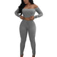 Slash neck 2 Piece Clothing Set Women Long sleeve Crop Top And Pants Suit ladies Sexy Leisure Two Piece Bodycon Tracksuit EY11