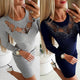 Solid Femme  Women Long  Sleeve Sexy Dress Ladies Casual Hollow Dress vestidos de fiesta de noche Casual Autumn  Winter Dresses