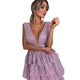 Summer Bling Mini Dress For Women Party Sexy V Neck Sleeveless Cascading Ruffle Dresses Sweetheart Pink Dress Vestido