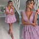 Summer Bling Mini Dress For Women Party Sexy V Neck Sleeveless Cascading Ruffle Dresses Sweetheart Pink Dress Vestido