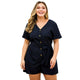 Summer Bodysuits Women's Playsuits Plus Size V-neck Short Sleeve Belt Short Overalls Jumpsuit Casual Bodysuit Button Wide-leg