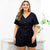 Summer Bodysuits Women's Playsuits Plus Size V-neck Short Sleeve Belt Short Overalls Jumpsuit Casual Bodysuit Button Wide-leg