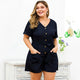 Summer Bodysuits Women's Playsuits Plus Size V-neck Short Sleeve Belt Short Overalls Jumpsuit Casual Bodysuit Button Wide-Leg