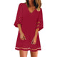 Summer Dress 2019 Women Solid Color Casual Loose Mini Dress V Neck Short Sleeve Dresses Simple Beach Dresses Ropa Mujer