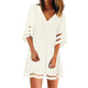 Summer Dress 2019 Women Solid Color Casual Loose Mini Dress V Neck Short Sleeve Dresses Simple Beach Dresses Ropa Mujer