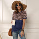 Summer Sexy Leopard Splice Printed T-shirt Tops Women O Neck Short Sleeve Tee Shirt Summer Ladies Letter Print T shirt Tops