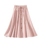 Summer Skirts Womens Midi Elegant Button High Waist Skirt Female Pleated School Skirt