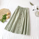 Summer Skirts Womens Midi Elegant Button High Waist Skirt Female Pleated School Skirt