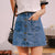 TITAME Denim Skirt High Waist A-line Mini Skirts Women Single Button Pockets Blue Jean Skirt Girls Mini Skirt Jeans Skirt