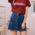 TITAME Denim Skirt High Waist A-line Mini Skirts Women Single Button Pockets Blue Jean Skirt Girls Mini Skirt Jeans Skirt