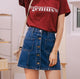 TITAME Denim Skirt High Waist A-line Mini Skirts Women Single Button Pockets Blue Jean Skirt Girls Mini Skirt Jeans Skirt